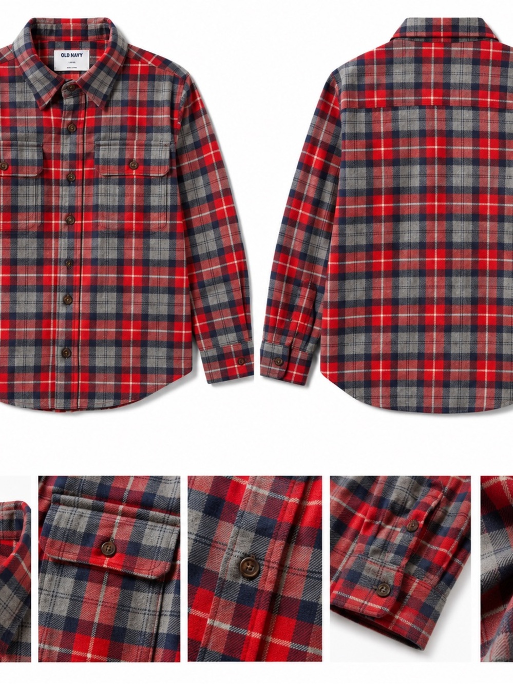 Old Navy Red and Gray Plaid Button-Down Shirt - Kids